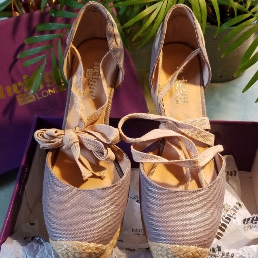 TWIGGY LONDON TIE UP JUTE ESPADRILLES WEDGE - Picture 1 of 4